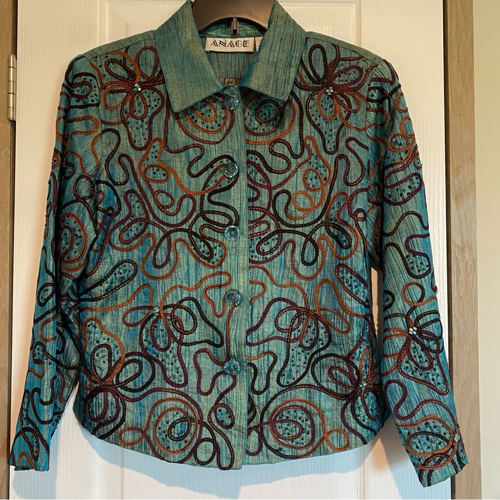 Anage jacket granny core metallic embroidered sequined Vibrant Art-To-Wear Vntg